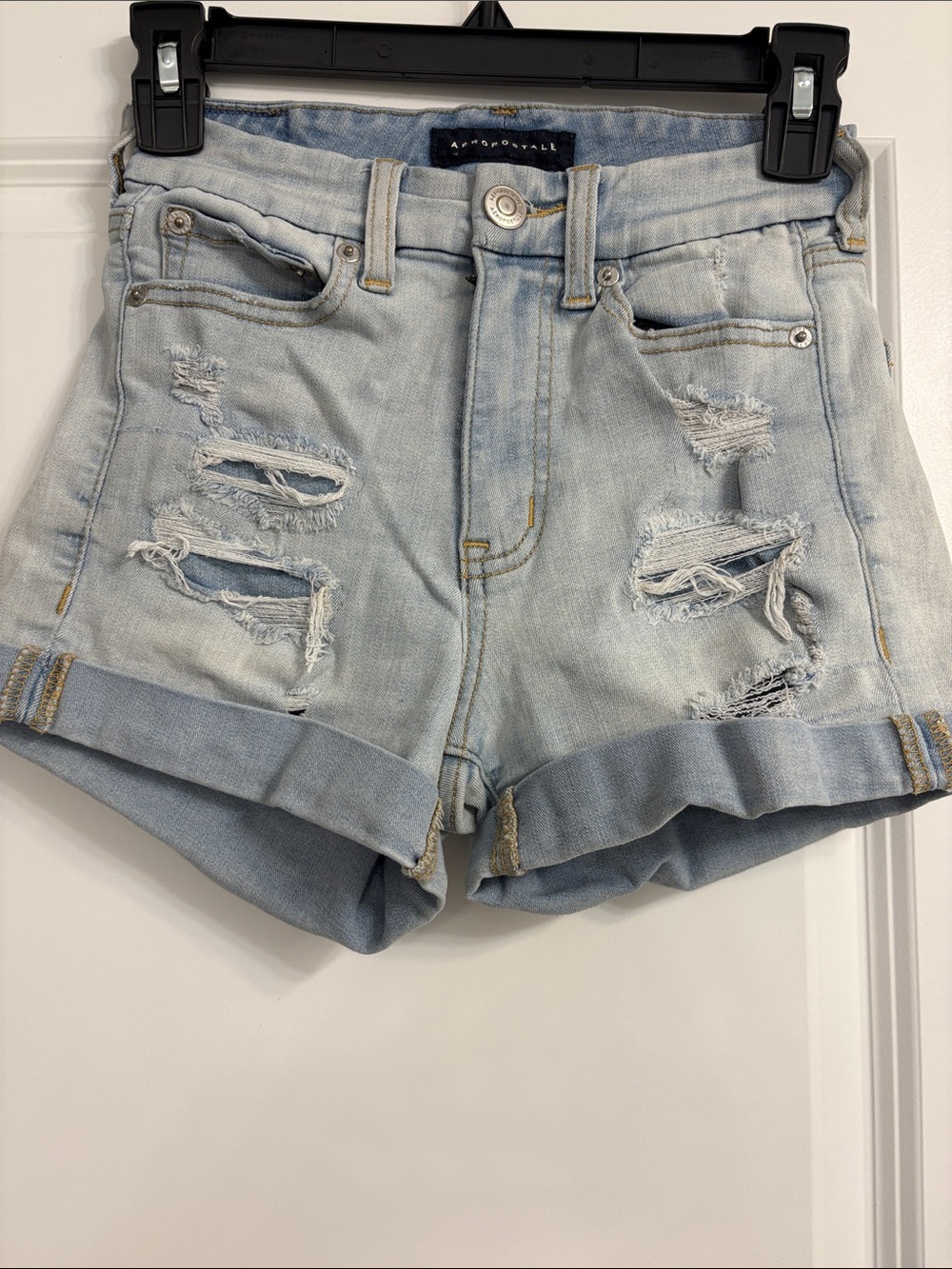 Aeropostale Light Wash Distressed Denim Shorts - Light Blue